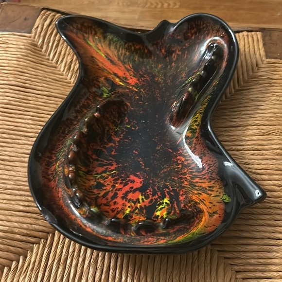 1960’s California Pottery Swirl Design  Table Ashtray Black Yellow Orange Hippie - Picture 2 of 14